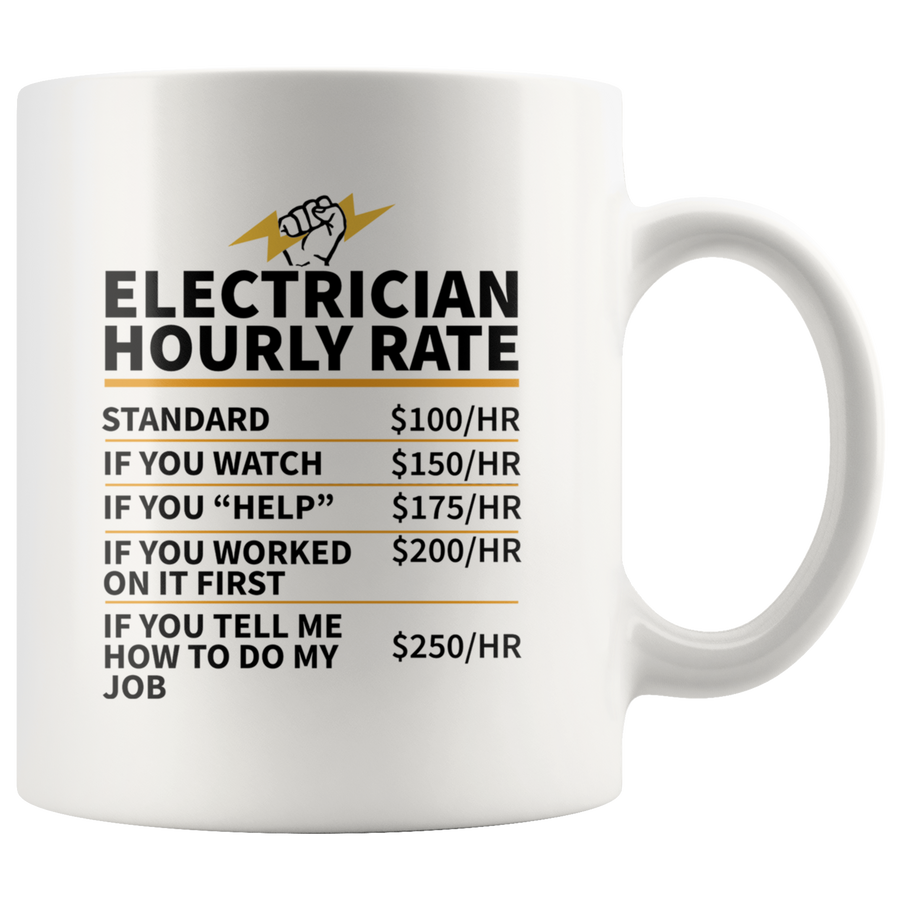 White Mug - Electrician Hourly Rate