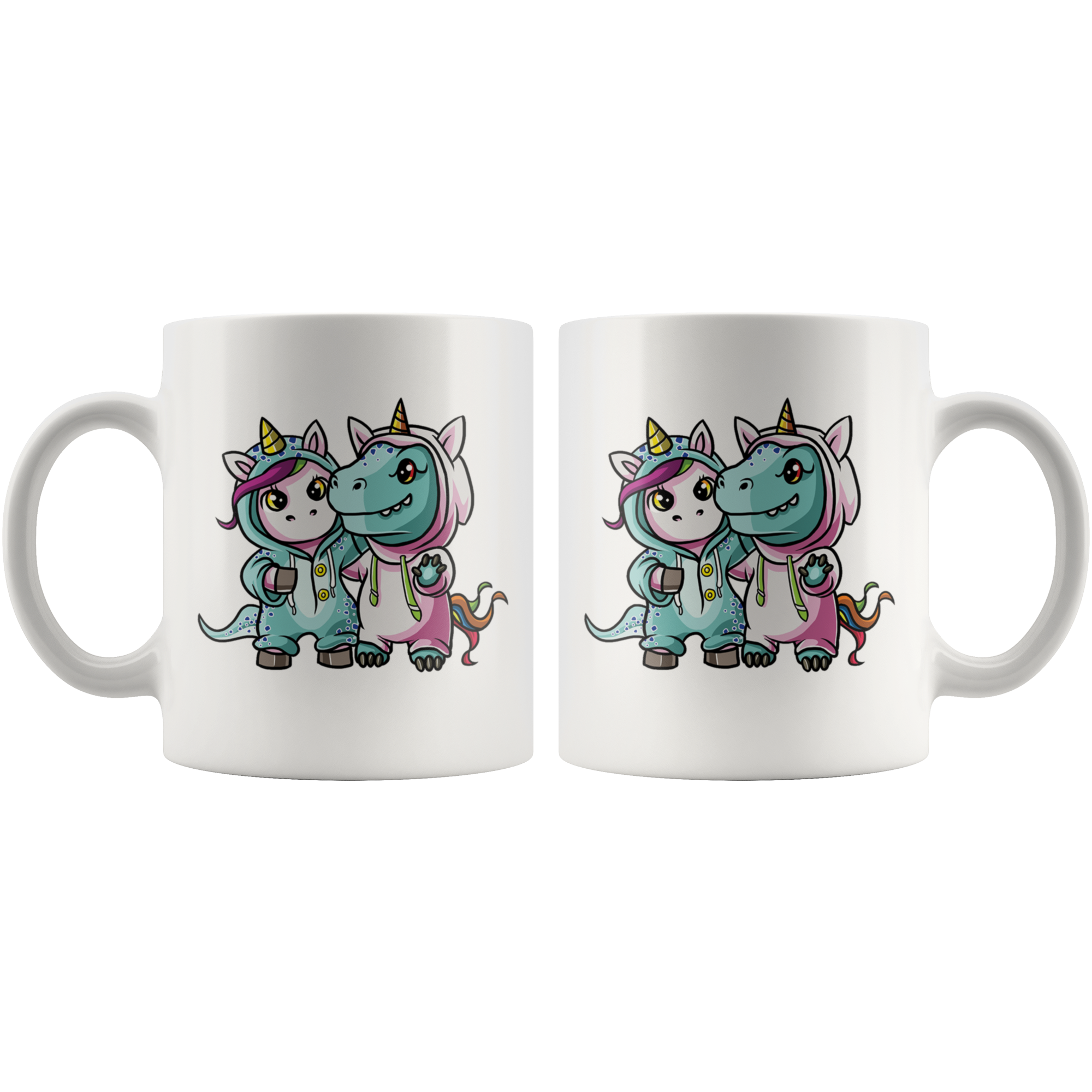 White 11oz Mug - Unicorn T-Rex Costume