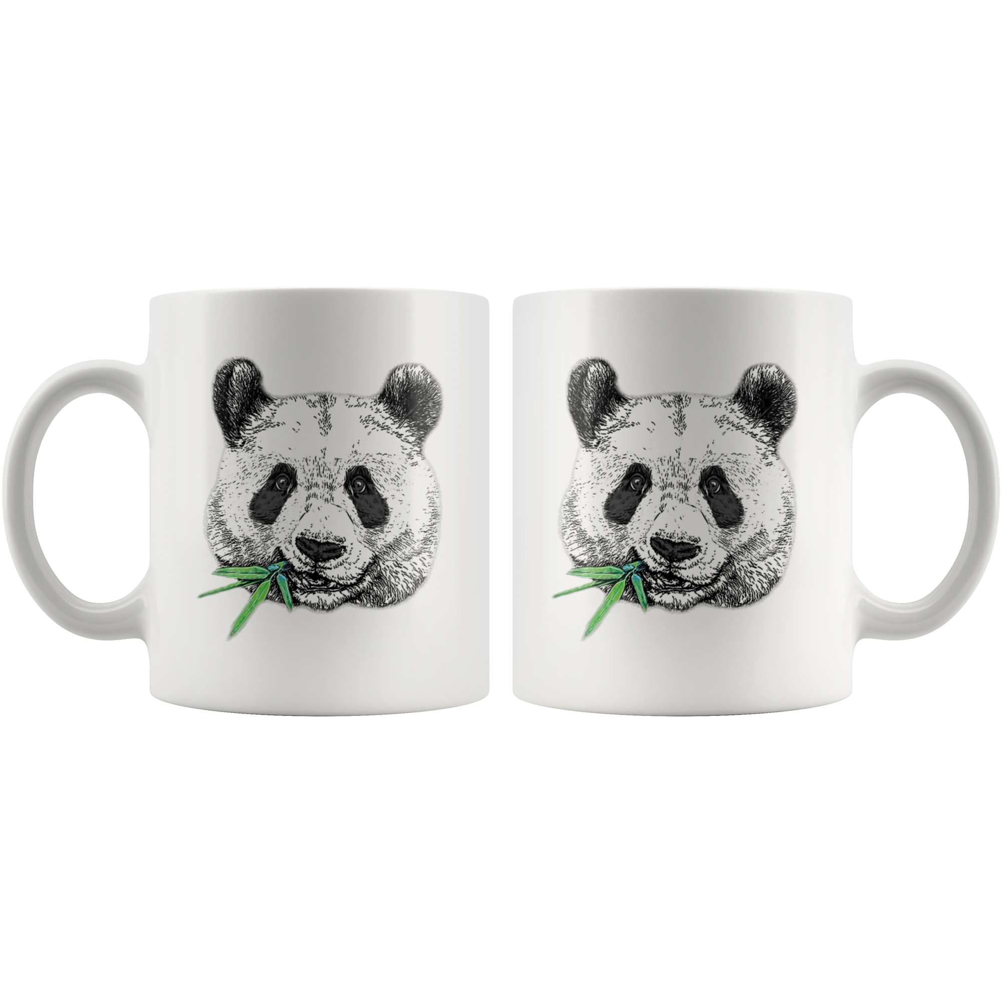White 11oz Mug - Panda Face Eating Bamboo