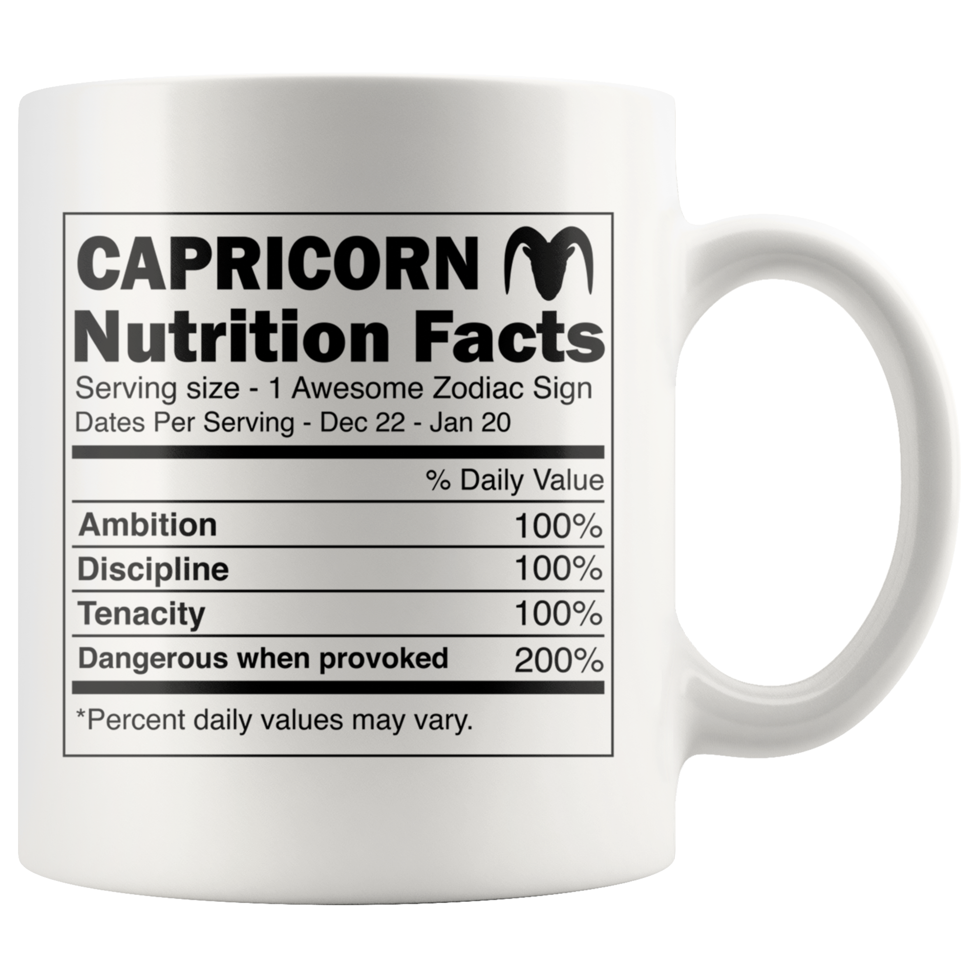 White 11oz Mug - Capricorn Nutrition Facts