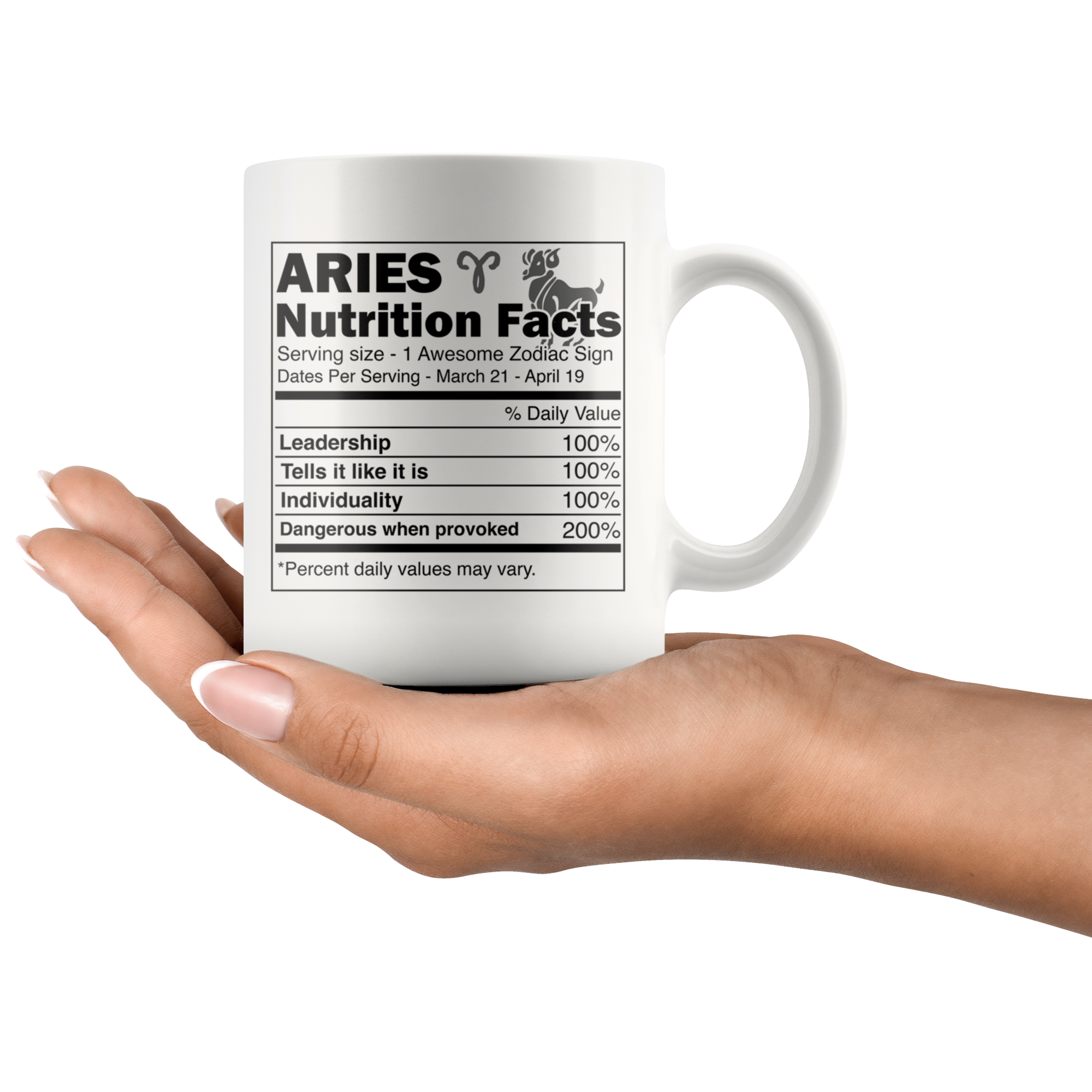 White 11oz Mug - Aries Nutrition Facts Mug