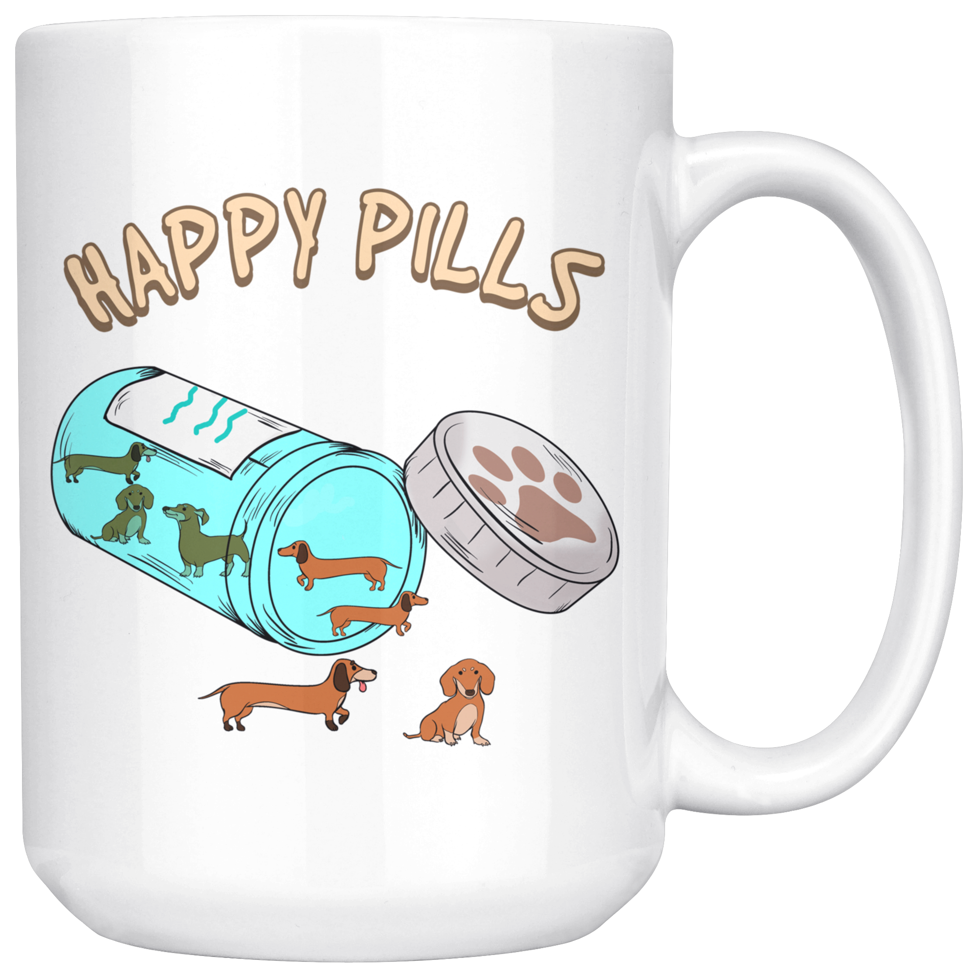 White Mugs - Happy Pills Dachshund