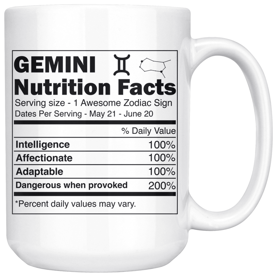 White 15oz Mug - Gemini Zodiac Nutrition Facts