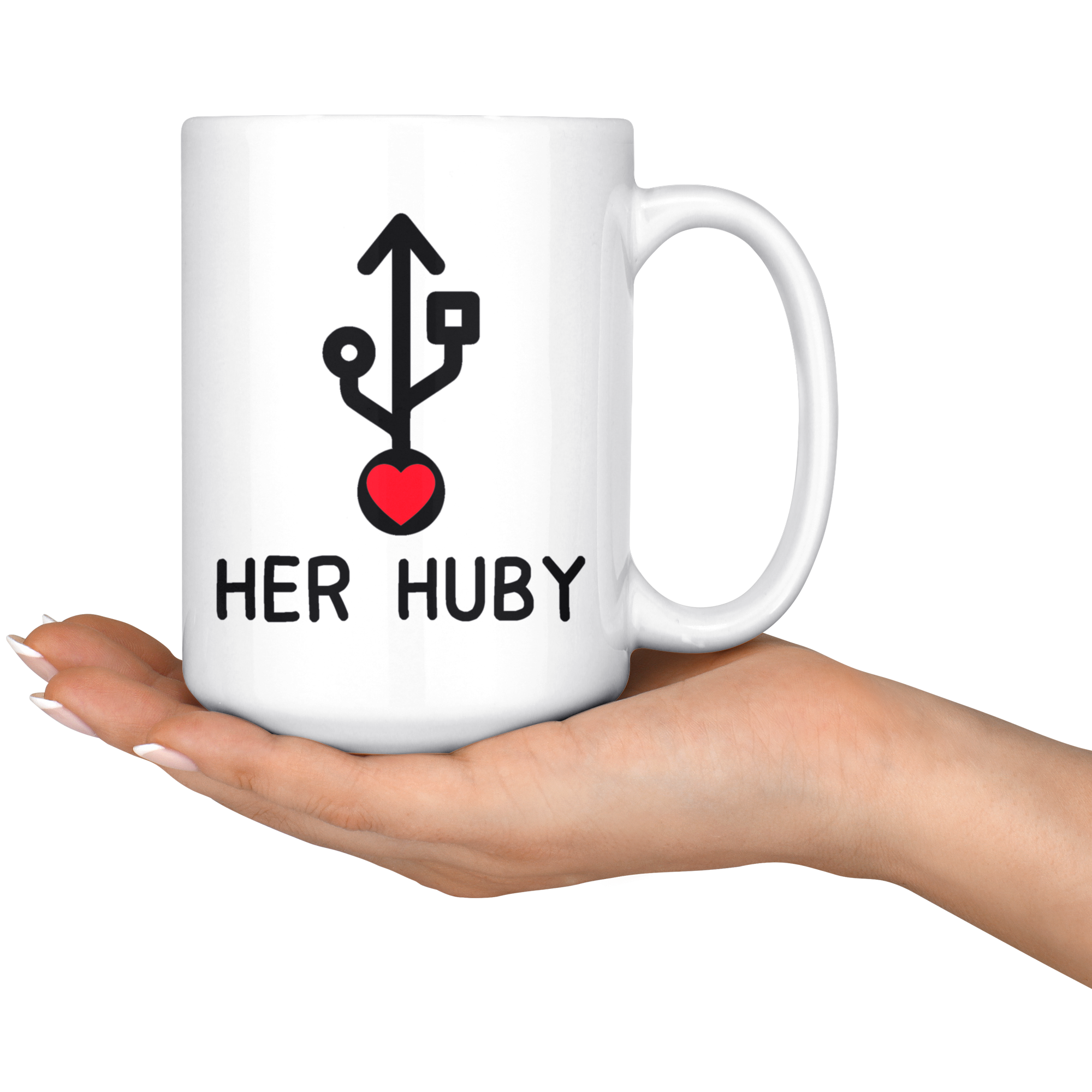White 15oz Mug - Computer Matching Mug Her Huby