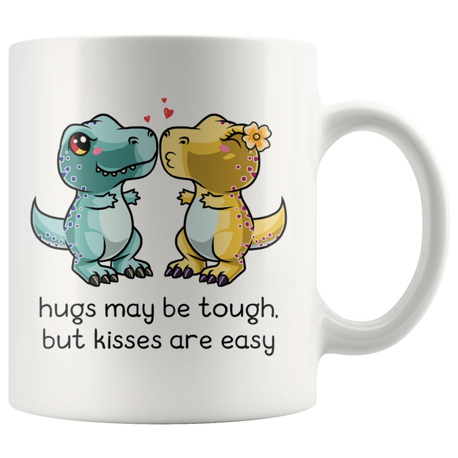 White 11oz Mug - Dinosaur Hugs May Be Tough