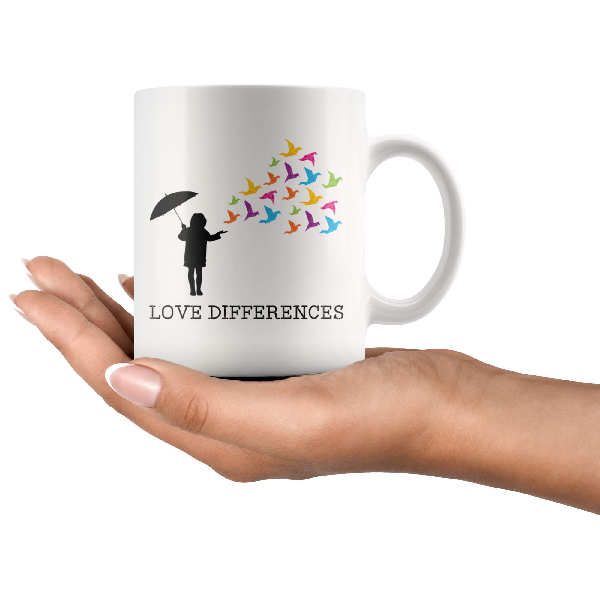 White 11oz Mug - Autism Love Differences Origami